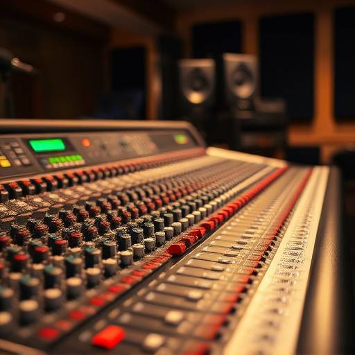Dettaglio di una console di mixaggio professionale nello studio OndaSonora